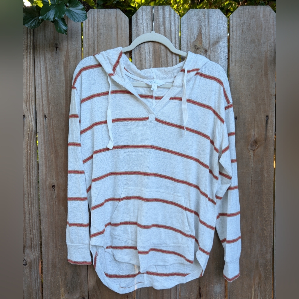 Market & Spruce Striped Long Sleeve Pullover Hooded Sweater Top